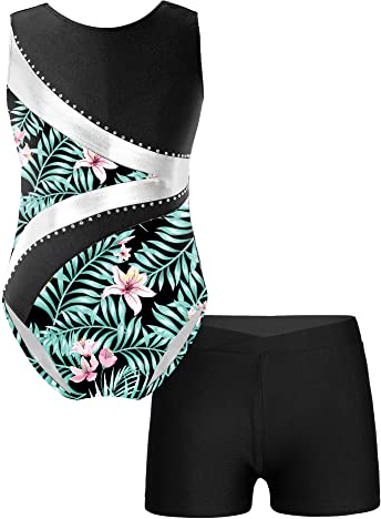 iEFiEL Mädchen Glitzer Turnanzug Ärmellose Leotards Rückenfrei Ballettanzug mit Strass Ballettkleidung Gymnastikbody Tanzkostüm Ud Schwarz 146-152