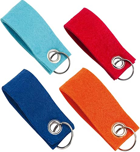 Libetui Set 4 bunte Schlüsselanhänger Filz Schlüsselring mit Anhänger aus Filz Schlüsselband Filzanhänger beschriftbar strapazierfähig, 4 Farben Rot Blau Orange Türkis