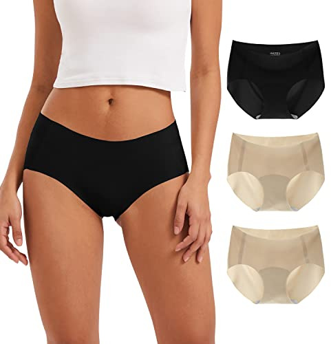 INNERSY Seamless Knickers for Women Mid Rise No Vpl Ladies Pants Pack of 3 | 100% Cotton Gusset, Seam Free Briefs, Silky Microfibre Panties, Invisible Under Clothes, Quick Dry, Sport, Travel, Daily Wear
