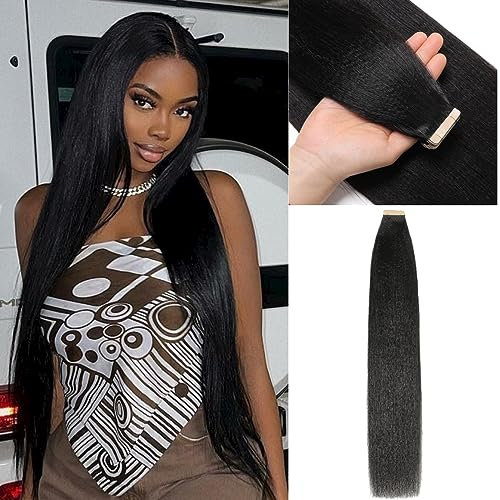 YDDM Schwarze Frauen tape extensions echthaar schwarz Yaki Straight Tape in haarverlängerung echthaar tapes unsichtbare extensions echthaar tape extensions echthaar 26 Zoll 40 stück 100G