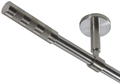 BASIT Gardinenstange Edelstahllook 16mm 1-läufig Decke Wand 240cm lang D11 | Gardinenstangenset einläufig Deckenmontage & Wandmontage Metall Vorhangstange 120-600cm wählbar Kappe Zylinder E12