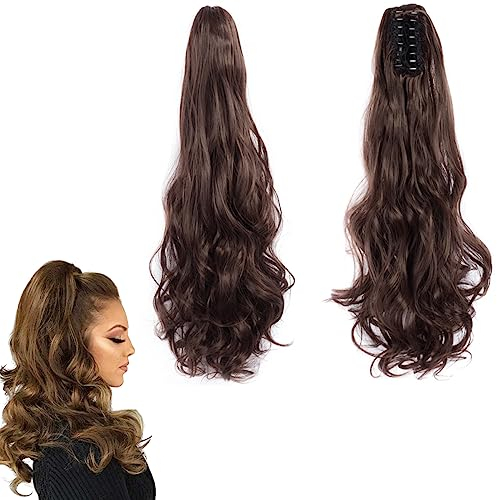prinfantasy Clip In Extensions Braun Ponytail Extensions Clip in Haarverlängerung Pferdeschwanz Haarteil mit Klammer Heizbeständig Synthetische Fasern wie Echthaar Mittelbraun MW003