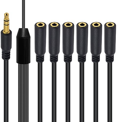 Maxhood 3.5mm Headphone Splitter - 1 to 6 Way 1.5ft 3.5mm TRS Male to Female Cable for Earphones, Headsets & Speakers