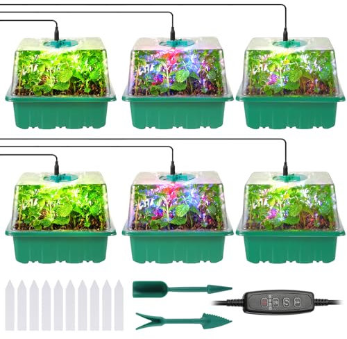 Seed Starter Trays with Grow Lights, 72 Cells Seed Starter Kit with Lights, 3 Lighting Mode, 4 Timing Set, Germination Kit for Seed Starting Trays, Seedling Starter with High Humidity Control Domes