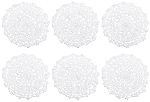QUARKZMAN Tissu sous-Verres, 6pcs 4 - Coton Tissé Crochet Napperons, Dentelle Broderie Tasse Tapis avec Floral Motif pour Mariage Fête Décoration (Blanc)