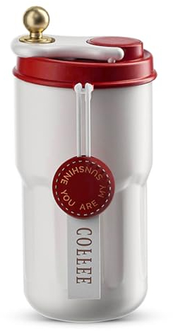Jadin Gourde Isotherme avec Couvercle à Pression, Bouteille Isotherme Cafe, Mug Isotherme Cafe Sous Vide, Mini Thermos Isotherme en Inox, Coffee Cup avec Couvercle, Thermos Café, 420ml (rouge, 420ml)