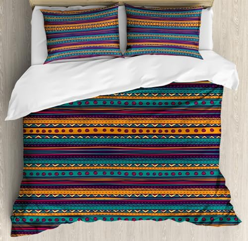 MELABE Retro-Ethno-Stil Bettbezüge, Böhmen Gute Bettbezüge für Jungen und Mädchen, Mikrofaser-Bettwäsche, Bettbezüge mit 2 Kissenbezügen, passend für alle 135 x 200 cm