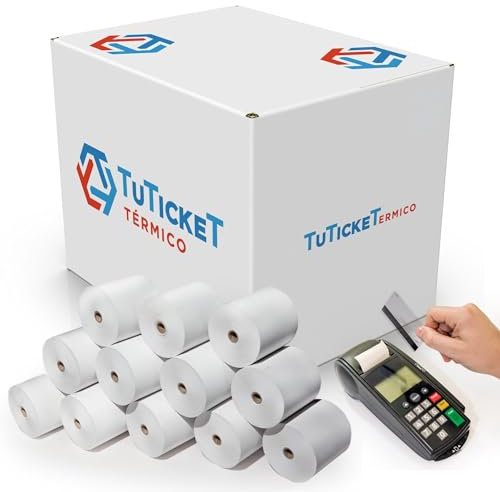 TuTickeT TÉRMICO.com - Rollos de Papel Térmico 80x80x12 mm (120 uds) para Impresoras Térmicas de Tickets, Sumadoras, Cajas Registradoras y demás TPV. Sin Bisphenol A