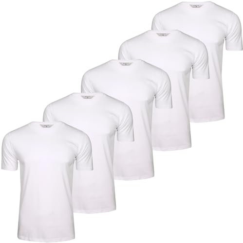 Xact Men’s Plain Cotton T Shirts 5 Pack – Soft Breathable Crew Neck Tees, Short Sleeve Men’s Summer Holiday Basics, Plain T Shirt Multipack (5-Pack - Solid White) XXL