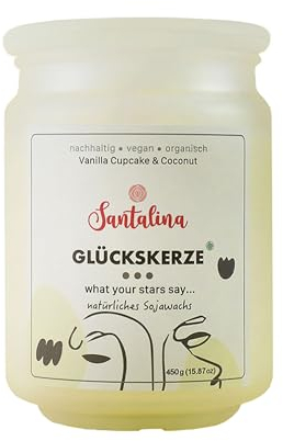 Vanilla Cupcake & Coconut Duftkerze – Glückskerze mit zufälliger Botschaft | cremig-süß mit tropischer Wärme, ideal für Naschkatzen & Deko-Liebhaber | 450g Sojawachs im Glas, Brenndauer ca. 45 Std