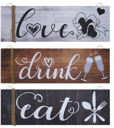 OTOTEC Lot de 3 plaques en bois à suspendre - Décoration murale à suspendre - Panneau décoratif en bois pour salon, couloir, cuisine, restaurant