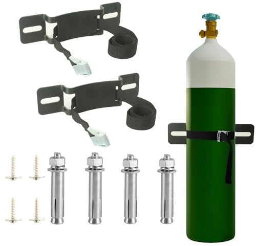 Cylinder Wall Mounted Bracket,Gas Cylinder Holder Wall-Mounted Bracket Propane Tank Bracket with Screws and Safety Belt (Black 2)