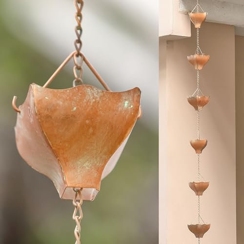 Retrome Regenketten Regenketten für Dachrinnen Fallrohre - Außen Blumen Tassen Regenkette