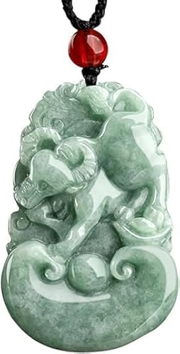 Theaque Natürliche Jadeit-Jadeit-Halskette mit 12 Sternzeichen, Tier-Halskette, Drachen-Jahr-Halskette, Feng Shui-Halskette, Messing