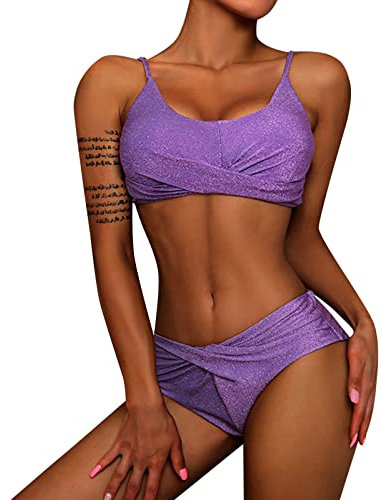 Generico Costume Costume Fascia Donna Costume da Bagno Bikini Lurex a Vita Divisa da Donna Costume da Bagno in Due Pezzi Costume da Bagno Push-up Viola Costumi da Bagno Costumi Tezenis (Purple, M)