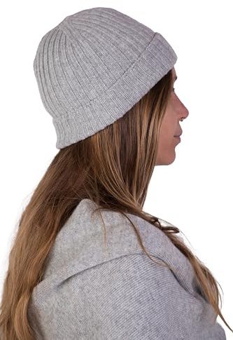 Marenza Gemischte Kaschmirmütze Herren Damen Made in Italy Hut Schal Mütze Kaschmir Winter Mütze Uni Merinowolle Schwarz Grau Weiß Beige Warm Einheitsgröße Pashmina, grau, One Size
