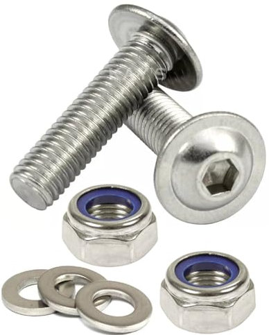 M5 Flanged socket button head screws + Nylocs Nuts + Washers A2 Stainless Steel (10, M5 x 25mm)