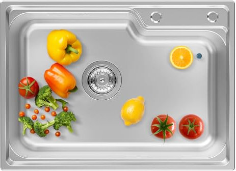 CALISTOUK Fregadero de Cocina 304 Acero Inoxidable, 55 * 40cm Fregadero Cocina un Seno Fregadero con Sifón y Juego de Desagüe (Inox Cepillado)
