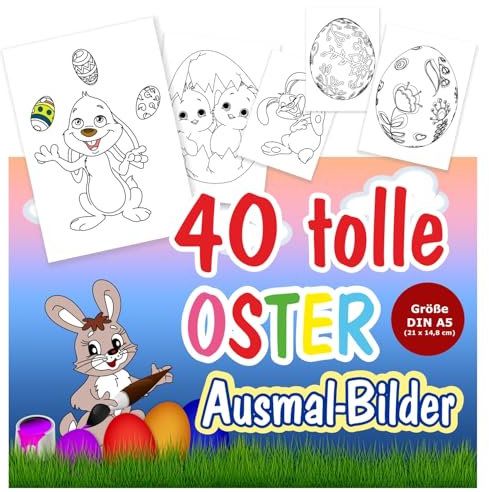 Unser-Festtag Ausmalbilder für Ostern, 40 Stück, alles verschiedene Motive - Größe Din A5 (ca. 21 x 14,8 cm)