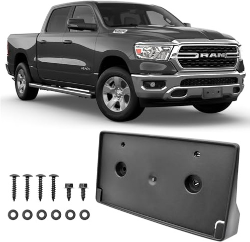 Front License Plate Frame for Ram 1500 DT 2019 2020 2021 2022 2023 2024 Licence Plate Holder fits Perfectly with Curvature of Front Bumper Ram License Plate Frame Replace OE CH1068151 68274215AE