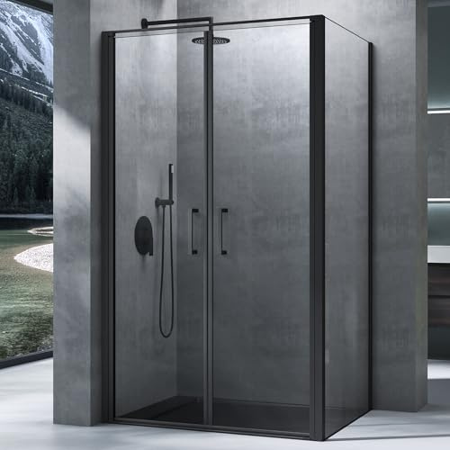 Mai & Mai Duschkabine mit Drehtür 90x140x195cm Schwarz | Duschabtrennung Hebe-Senk-Mechanismus 8mm ESG-Sicherheitsglas Nano-Beschichtung Ravenna66K