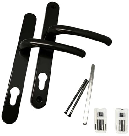 FIXINGS DIRECT] Upgraded Heavy Duty Sprung UPVC Door Handle Pair with Enhanced Security,122mm Screw Centres Door Handles, 92mm Sprung (Chrome, White, Grey, Or Black) 241mm X 30mm (Black)