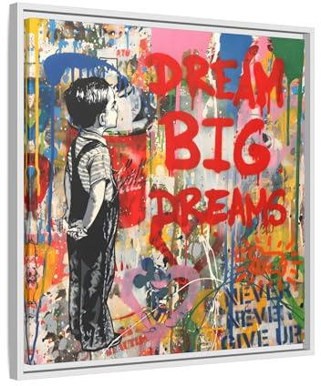 Dream Big Dreams Framed Canvas Graffiti Pop Art Wall Decor 24x24inch 60x60cm Square/White / 1.25inch 3.175cm