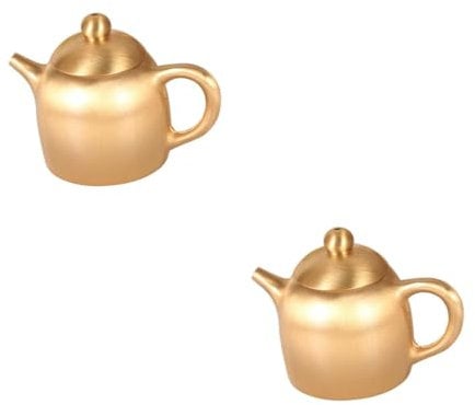 Alipis 2pcs Miniature Teapot Brass Tea Kettle Porcelain Kettle Mini Kitchen Accessory Pretend Play Toys Tea Party Home Decor