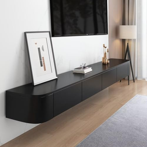 Kroscro Floating Tv Unit Wood Tv Stand Cabinet Multifunctional Tv Stand with Storage Tv Cabinet for Living Room Applies to Media Wall Unit for living room or bedroom (Black,140cm/55in)