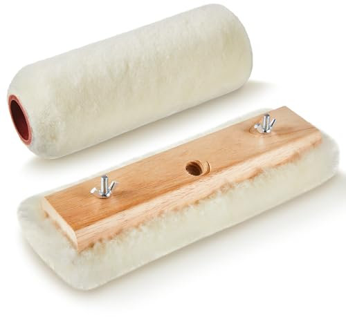 Lasnten 2 Pieces 10 Lambskin Applicator and 9 Lambskin Paint Roller, Wood Floor Stain Applicator for Wood Deck, Floor Finish Renovation, Furniture Painting