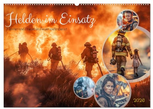Helden im Einsatz - Männer und Frauen im Feuerwehrdienst (Wandkalender 2026 DIN A2 quer), CALVENDO Monatskalender: Die Arbeit der Feuerwehrleute ... zu unterstützen. (CALVENDO Menschen)