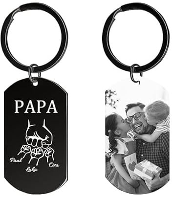 Cadeau Fete des Peres Porte Clef Papa Personnalisés, Cadeau Papa Porte-Clés Personnalisable Photo Nom, Motif Poing Idee Cadeaux Fête des Pères Original Anniversaire Papa, Homme