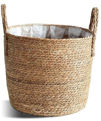 BIUDSTR Pot de Fleurs en Osier tressé avec Anse, Panier à Plantes d'Intérieur, Pots de Fleurs Jardin décoratif en jonc de mer Seagrass, Panier de Rangement, pour Décor Intérieur et Extérieur,XXL