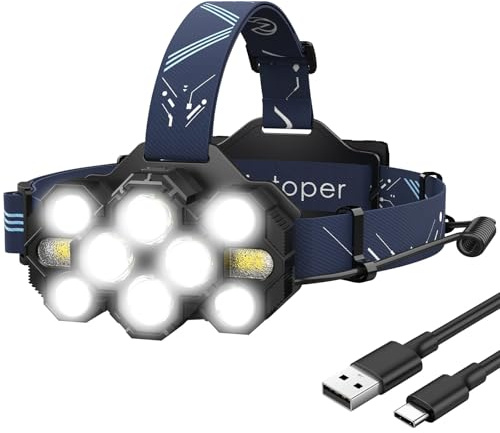 Lampe Frontale Rechargeable v10000, 22000 Lumens, 10 LED Ultra Puissante avec 10 Modes, Étanchéité IPX4, Réglable 90°, Lampe Frontale LED Mains Libres pour Camping, Pêche, Vélo, Randonnée, Bleu