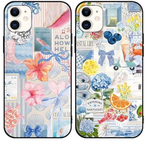 Vxinvnoi 2 Stück Handyhülle für iPhone 11 Hülle,Collage Motiv Aesthetic Obst Blumen Bunt Sommer Muster Mädchen Case, Weich Silikon TPU Stoßfeste Kratzfest Schutzhülle Cover für iPhone 11 6,1, Schwarz