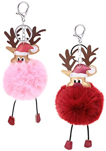 HEALEEP 2 Stück Weihnachts Elch Schlüsselanhänger mit Dekorativer Schlüsselhalter für Taschen Niedlicher Xmas Schlüsselring für und Dekoration