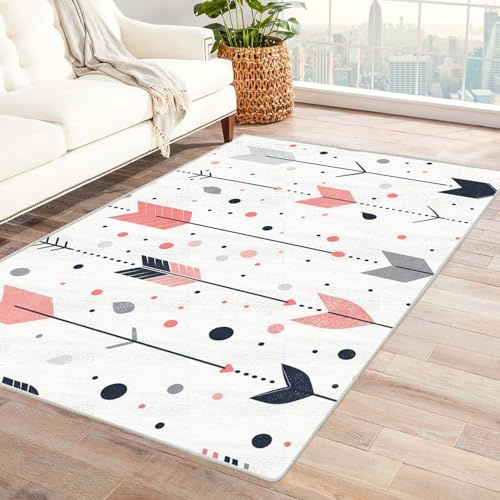 AMXBZC Area Rug Machine Washable Pink Black Plant Leaves Large Living Room Non Slip Carpet - Indoor Bedroom Throw Rugs - for Office Kitchen Bathroom Dining Room(Pink)-120x180cm