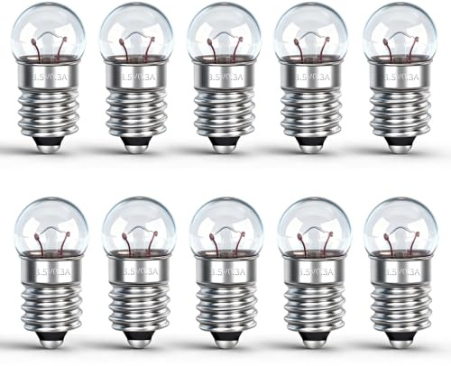 Caldarax 10 Stück Kugellampe E10 DC 3.5V, 0.3A, Warmweiß 3000K, E10 Glühlampe Glühbirne Miniatur Schraubfuß, Ersatzlampe für Elektrische Experiment, Taschenlampen, Krippenbeleuchtung, Warnleuchte