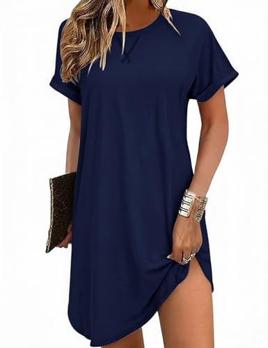 Litherday Womens Nightwear Short Sleeve Nighty for Women Elegant Ladies Nighties with lotus leaf border Night Dress Crew Neck Nightshirts Nightgown Blue XXL