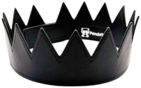 PandaTak Party Lederkrone für Damen und Herren – bequeme, leichte, verstellbare Klett-Krone mit Spikes, Schwarz Leder, Einheitsgröße