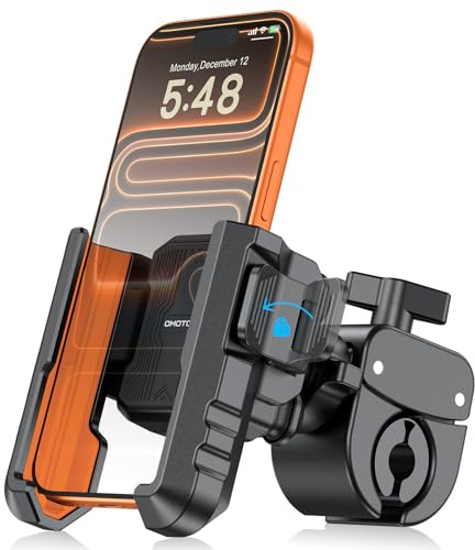 OMOTON BK01 Motorrad Handyhalterung, vibrationsdämpfend, Lenker & Spiegel | Lenker & Spiegelmontage, 1s Schnellspanner, 360° Drehbar stoßdämpfend, für iPhone/Android, E-Scooter, Roller, E-Bike, Fahrrad