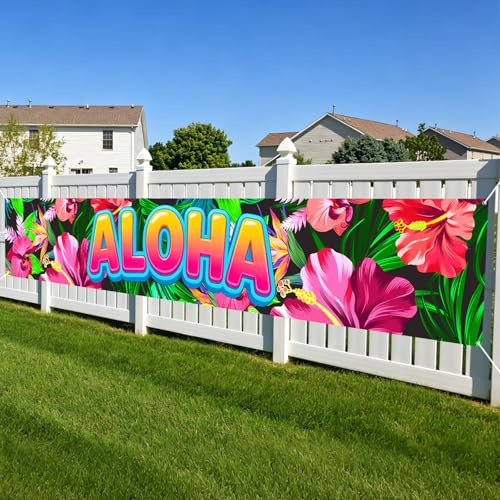1 Stück Aloha-Banner, Luau-Dekoration, Hawaii-Tropen-Hintergrund, Sommer-Poolparty-Zubehör, Outdoor-Foto-Requisiten, Tiki-Bar-Gartenschild für Strand, Terrasse, Rasen Hintergrundbanner