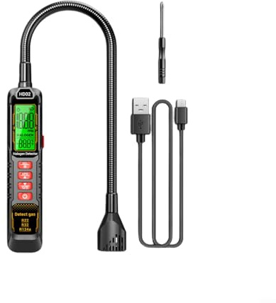 MIKMLYZE Detector de fugas halógeno, herramienta de analizador de gas recargable para sistemas de refrigeración R22 R32 R134a Inspección y reparación de aire acondicionado y refrigerador con precisión