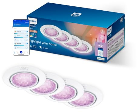 Philips Smart Lighting GU10-Deckenleuchten-Set, 4er-Pack, Weiß und Farbe Einstellbar, Komplettlösung, Schwenkbarer Kopf, Dimmbar, App-Steuerung, Sprachsteuerung, Weiß
