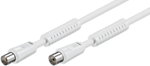 Goobay 27469 Antennenkabel mit Ferrite, Vernickelte Koax-Stecker auf Koax-Buchse, Koaxialkabel geeignet für TV, HDTV, Radio, DVB-T2, DVB-S, DVB-S2, DVB-C, 2-fach geschirmt, 80 dB, 75 Ohm, 5m, weiß