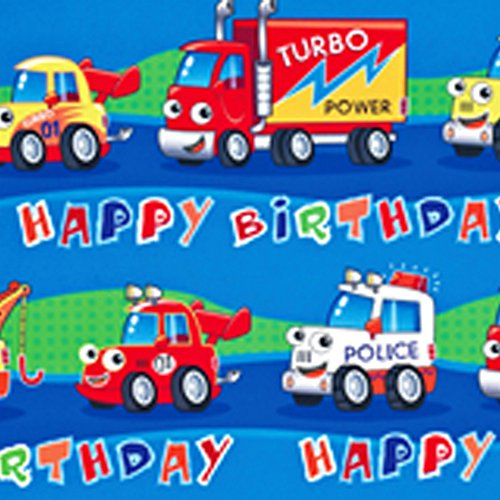 Simon Elvin Geschenkpapier Auto, Jungen, Geburtstag, Polizei, Fahrzeug, 50 x 70 cm, 5 Bögen, Blau