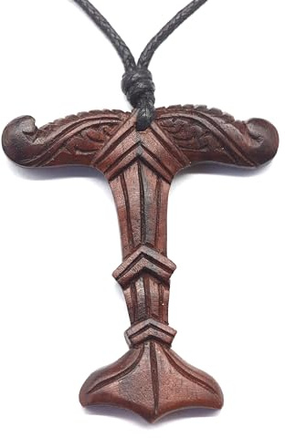Drachensilber Irminsul Holz Kettenanhänger- inkl. Variables Band – 100% Handarbeit Anhänger Kette Holzschmuck – Wikinger Schmuck Damen Herren