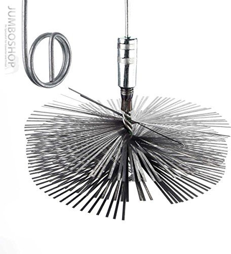 HOLZBRINK 350mm Kaminbesen FEDERSTAHL + 1,5m Flexstange - Kehrbesen Zugbesen Rußbesen Schornsteinfeger Besen Kamin reinigen Schornstein gemauert