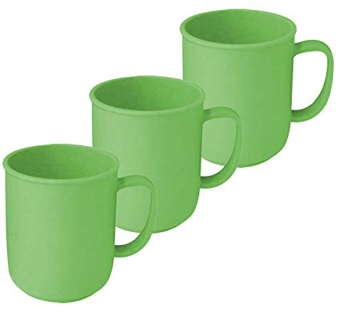 3 x 300 ml Plastic Cups with Handle in Various Colours Coffee Tea Mug Cup with Handle Mug, Plastic, green, 9,5 x 8 cm
