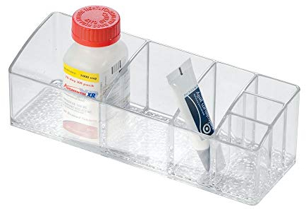 iDesign 42730ES Med+ Medicine Box, Plastic Bathroom Storage Container for Medical Supplies with Six Compartments, Clear, 9 x 3 x 2